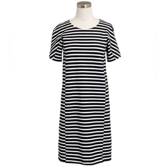 J Crew Striped Ponte Shift Knee Length Short Sleeve Dress Small - Picture 1 of 12